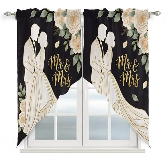 Mr Mrs Swag Valances for Windows 2 Pack Anniversary Wedding Bride and Groom Silhouette Swag Kitchen Curtains 63 Inches Long Rod Pocket Short Window Treatment for Kitchen Bathroom 36"x63"