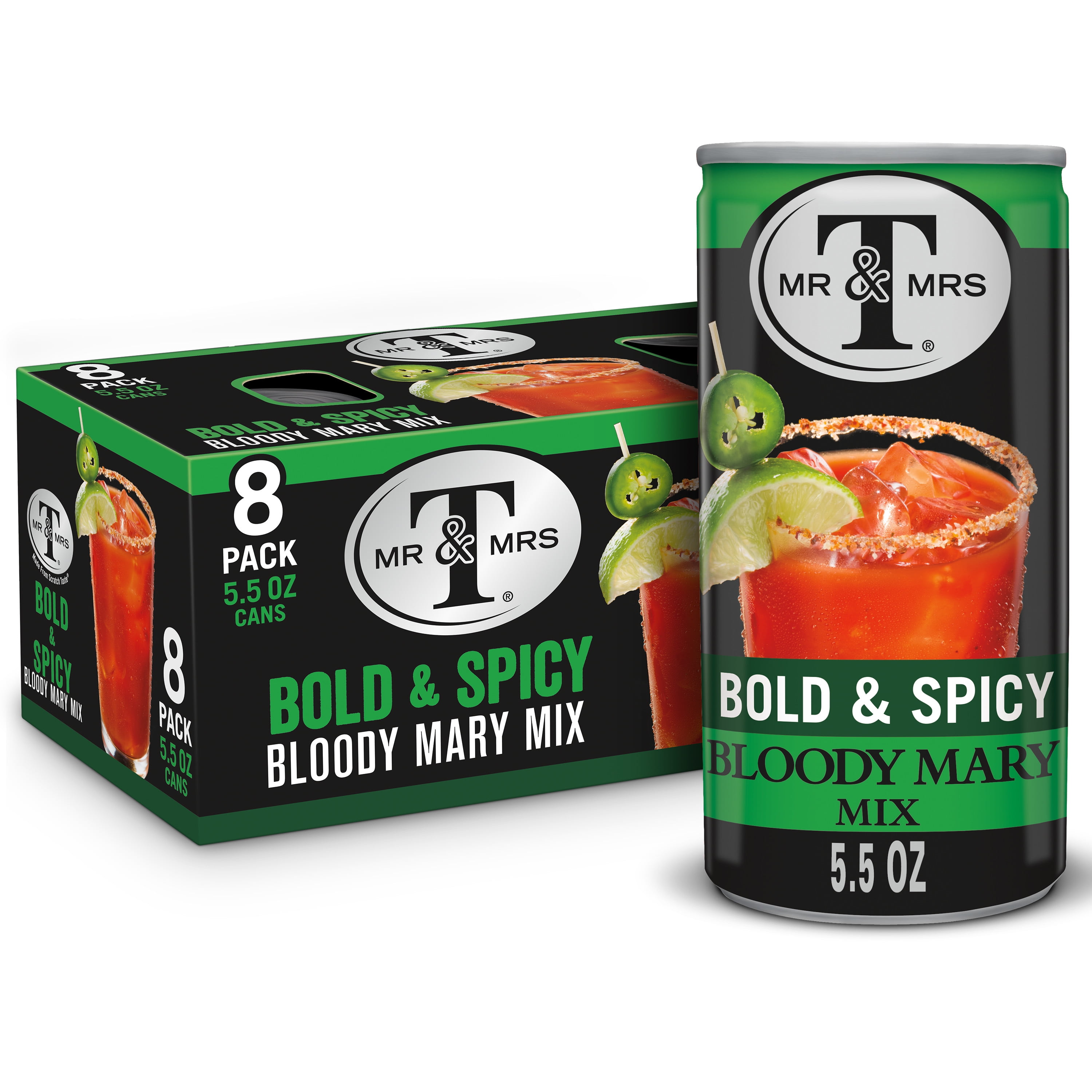 Mr & Mrs T Bold Spicy Bloody Mary Mix, 5.5 fl oz, 8 Pack Cans - Walmart.com