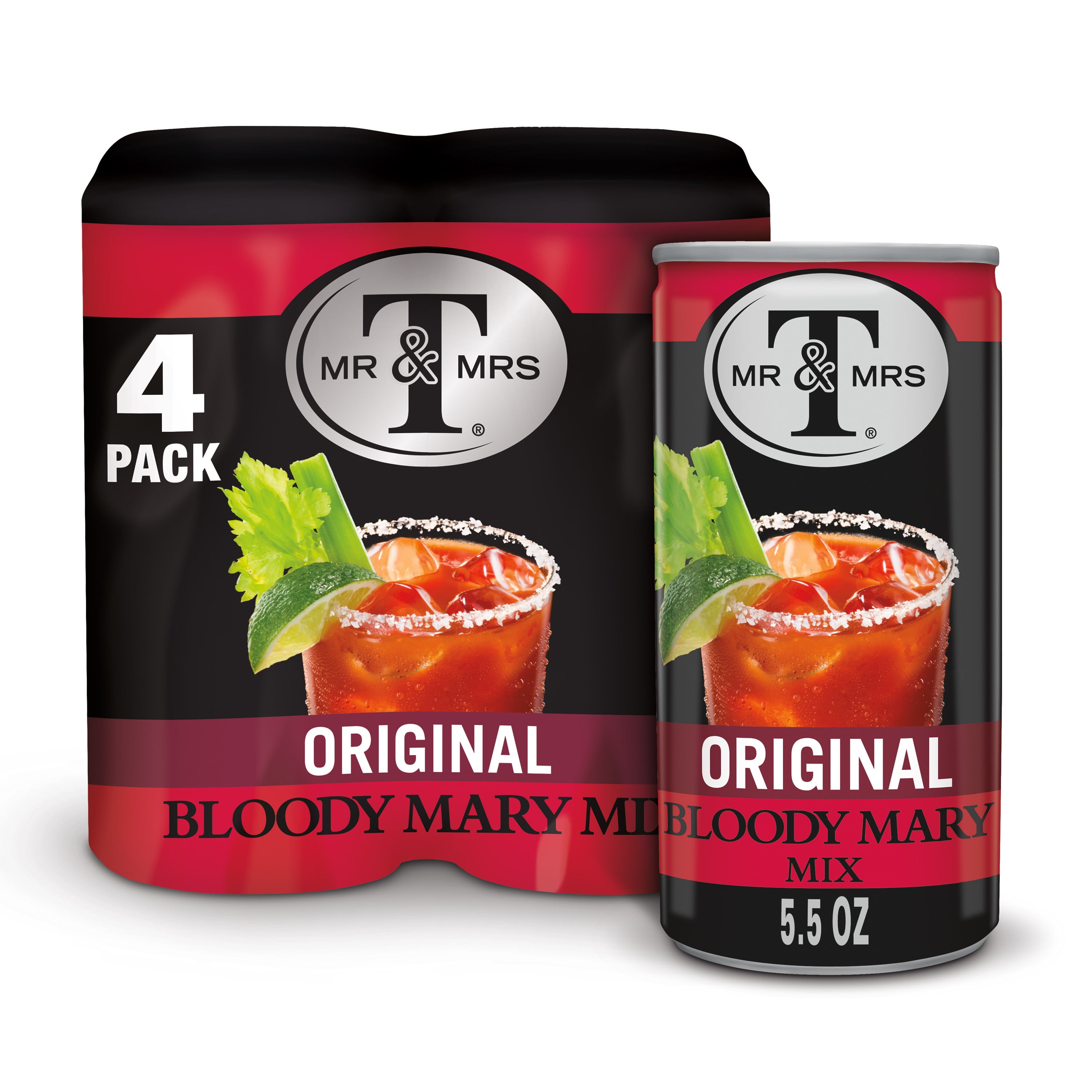 Mr & Mrs T Original Bloody Mary Mix, 5.5 fl oz cans, 4 pack