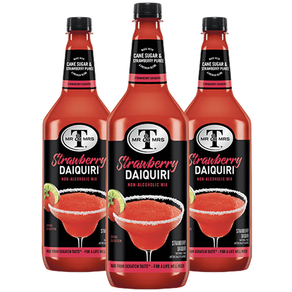 Mr & Mrs T Strawberry Daiquiri, 1L Bottle, 3 Pack – Premium Cocktail Mixer, Ready to Use