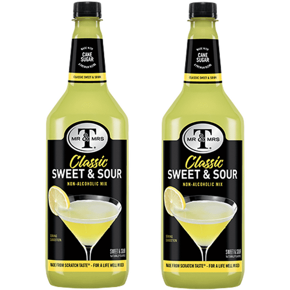 Mr & Mrs T Sweet & Sour Mix, 1L Bottle, 2 Pack – Premium Cocktail Mixer, Ready to Use