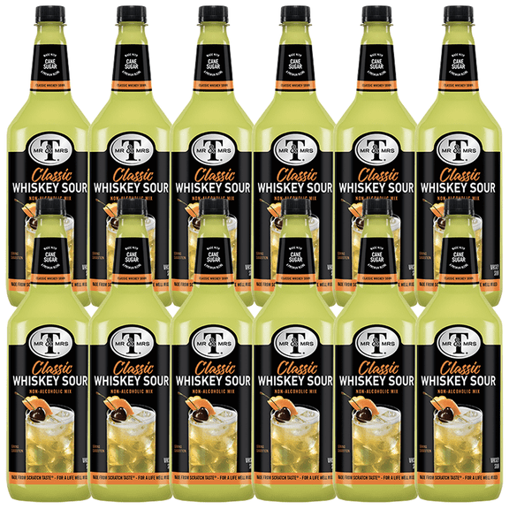 Mr & Mrs T Whiskey Sour, 1L Bottle, 12 Pack Premium Cocktail Mixer, Ready to Use