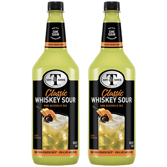 Mr & Mrs T Whiskey Sour, 1L Bottle, 2 Pack Premium Cocktail Mixer, Ready to Use