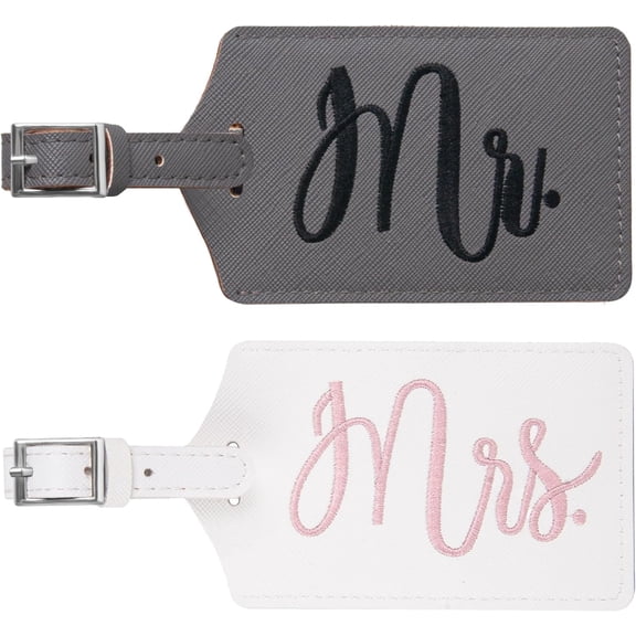 Mr and Mrs Tags, Wedding Gifts for Couples 2025, Luggage Tags for Suitcases, Bridal Shower Gifts for Vacation, Bride Travel Essentials for Women Black & White