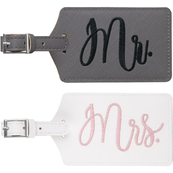 Mr and Mrs Tags, Wedding Gifts for Couples 2025, Luggage Tags for Suitcases, Bridal Shower Gifts for Vacation, Bride Travel Essentials for Women Black & White