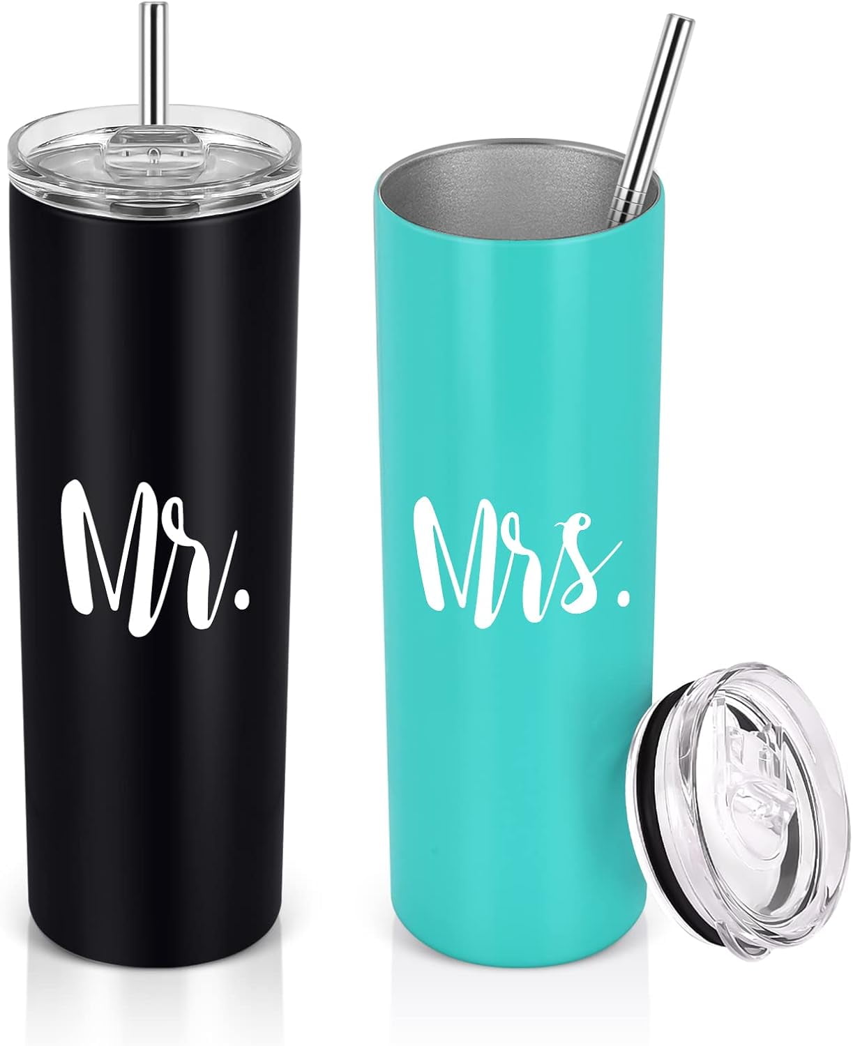 Mr & Mrs Stainless Steel Travel Tumbler Set Of 2 - 20 Oz, Black & White, Wedding Engagement Gift - View #13