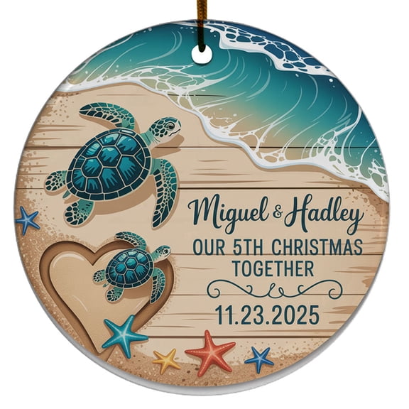 Mr & Mrs Turtle Christmas Ornament, Ornament 5th Christmas Together 2025, Customized Date/Names Wedding Anniversary Decoration Gift, Christmas Ornament 2025, Special Gift
