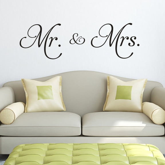Mr and Mrs Wall Decal - Couple Name Sticker - Wedding Wall Decals - Sticker Over The Bed Decor, Wedding Couples Gifts - Personalized Decal for Bedroom Decoration (77cm x 23cm)