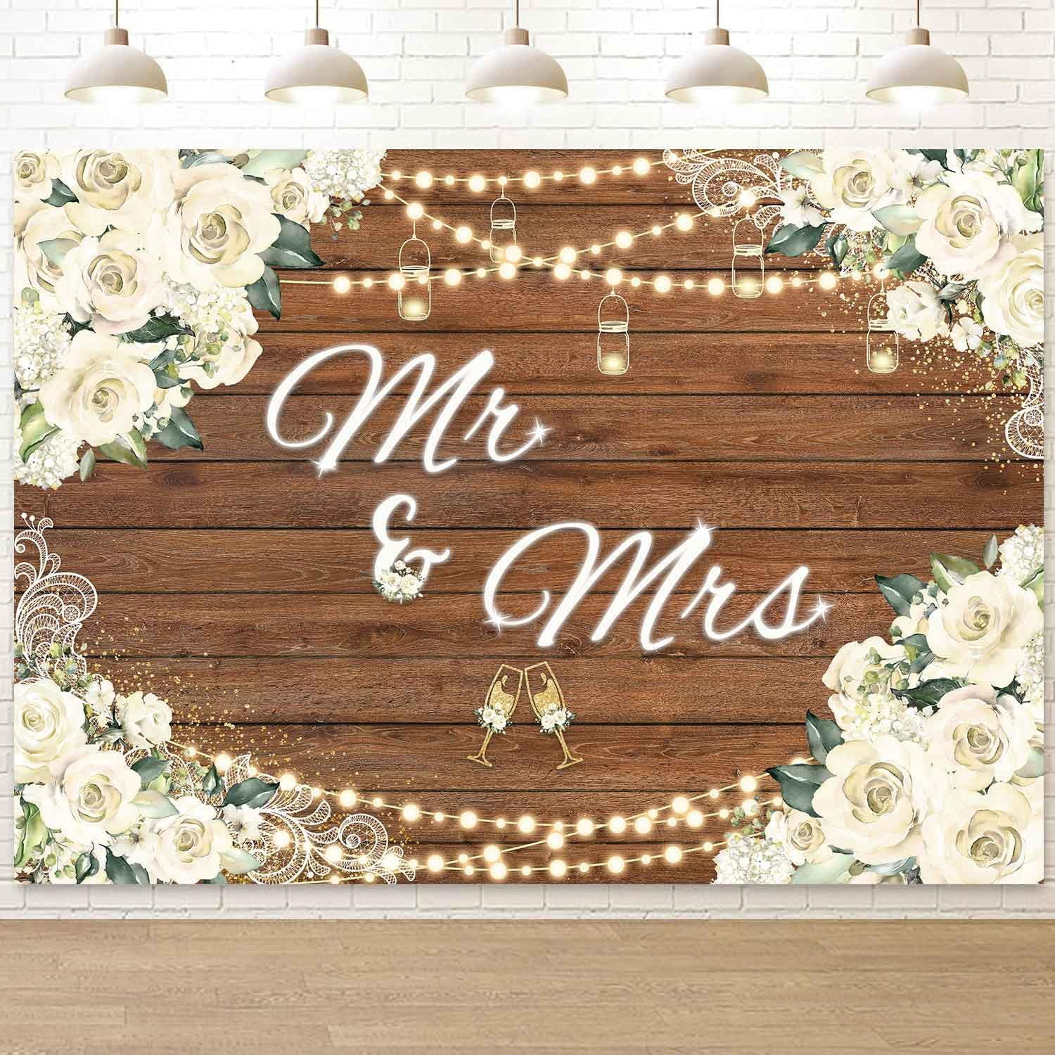 Mr and Mrs Wedding Backdrop for Engagement Party White Floral Rustic ...