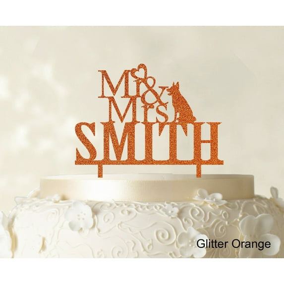 "Mr & Mrs Wedding Cake Topper Custom Glitter Orange Cake Topper Color Option Available 5""-7"" Inches Wide"