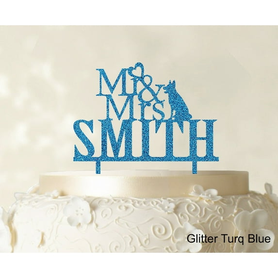 "Mr & Mrs Wedding Cake Topper Custom Glitter Turquoise Blue Cake Topper Color Option Available 5""-7"" Inches Wide"