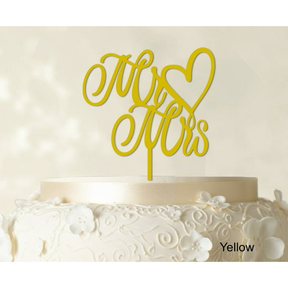"Mr & Mrs Wedding Cake Topper Custom Yellow Cake Topper Color Option Available 5""-6"" Inches Wide"