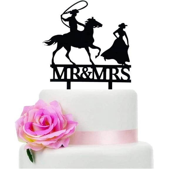 Mr & Mrs Wedding Cake Topper, Farmer Southern Style Cake Decor, Rustic Horse Wedding Cake Topper