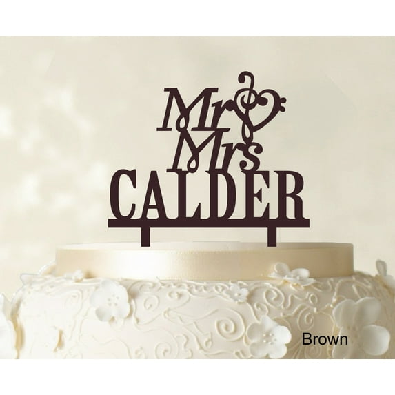 "Mr & Mrs Wedding Cake Topper Personalized Brown Cake Topper Color Option Available 5""-7"" Inches Wide"