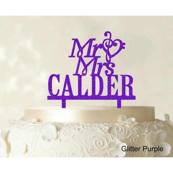 "Mr & Mrs Wedding Cake Topper Personalized Glitter Purple Cake Topper Color Option Available 5""-7"" Inches Wide"