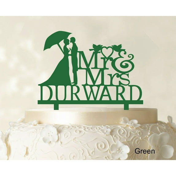 "Mr & Mrs Wedding Cake Topper Personalized Green Cake Topper Color Option Available 5""-7"" Inches Wide"