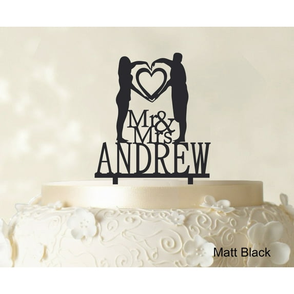 "Mr & Mrs Wedding Cake Topper Personalized Matt Black Cake Topper Color Option Available 5""-7"" Inches Wide"