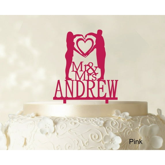 "Mr & Mrs Wedding Cake Topper Personalized Pink Cake Topper Color Option Available 5""-7"" Inches Wide"