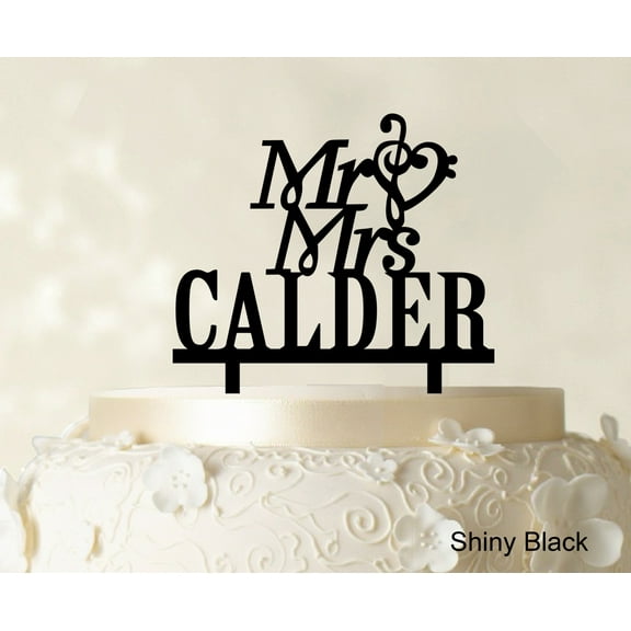 "Mr & Mrs Wedding Cake Topper Personalized Shiny Black Cake Topper Color Option Available 5""-7"" Inches Wide"