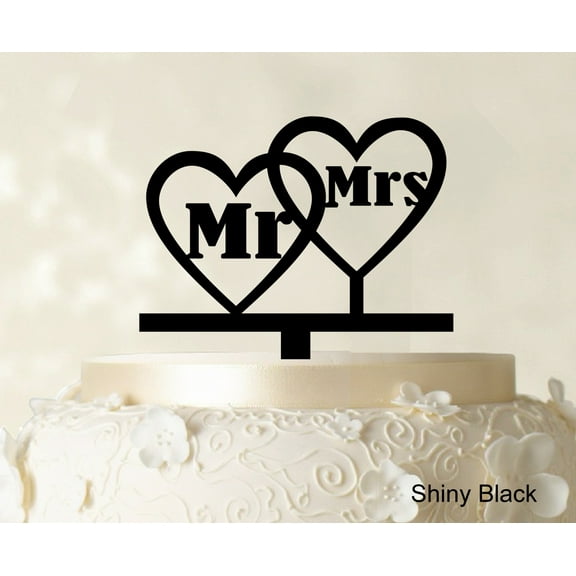 "Mr & Mrs Wedding Cake Topper Personalized Shiny Black Cake Topper Color Option Available 6.5""-7.5"" Inches Wide"