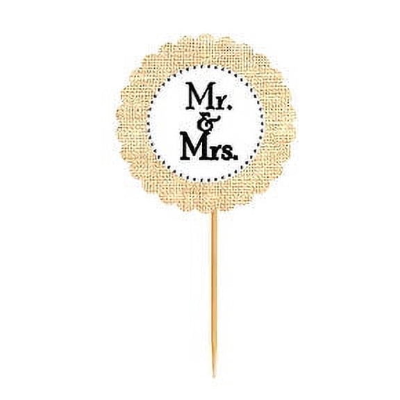 Mr & Mrs White Rustic Burlap Wedding Cupcake Decoration Topper Food Picks