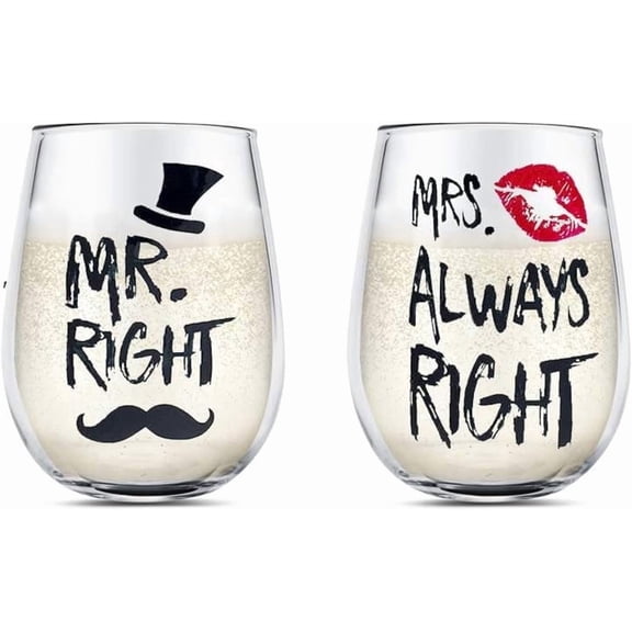 Mr and Mrs Wine Glasses Set, Couple Mug Wedding Gifts, Golden Engagement Anniversary Presents for Bride and Groom, Husband & Wife, Bridal Shower Newlywed, Boy And Girl Friend