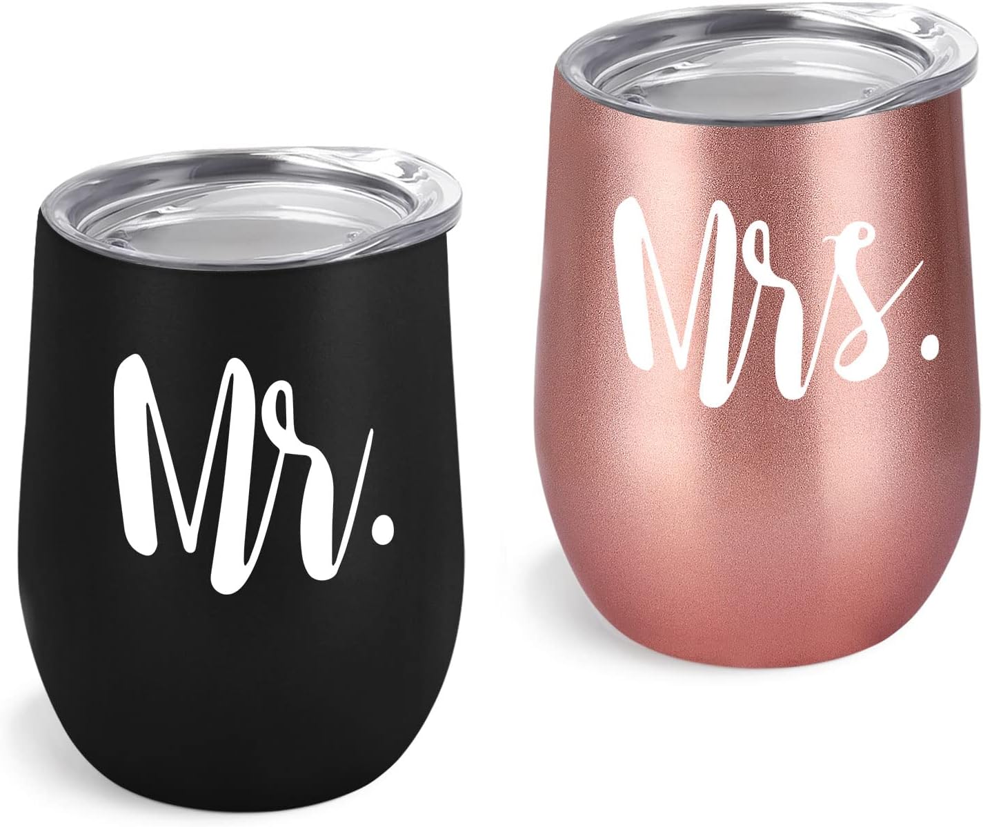 SoudElor Ring Finger Wine Tumbler – Mr & Mrs Stemless Glass With Lid, Engagement Gift For Couples