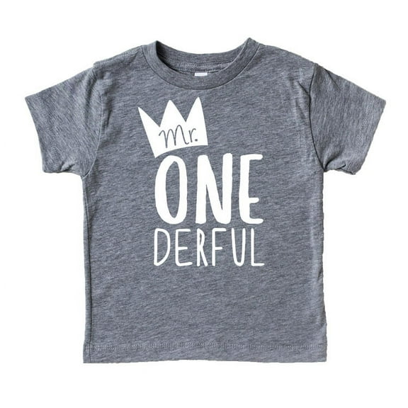 Mr One-Derful Boys 1st Birthday Shirt for Baby Boys First Birthday Outfit Granite Heather Short Sleeve Shirt
