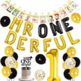 thumbnail image 1 of Mr Onederful Birthday Decorations Black Gold with Mr Wnederful Balloons Monthly Photo Banner Cake Topper for Little Men 1st Birthday Baby Shower Party Supplies, 1 of 5