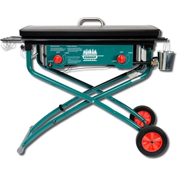 Mr. Outdoors Cookout Portable Cooker 80,000 BTU 2 Burner Camping Stove Gas Grill & Griddle Kit