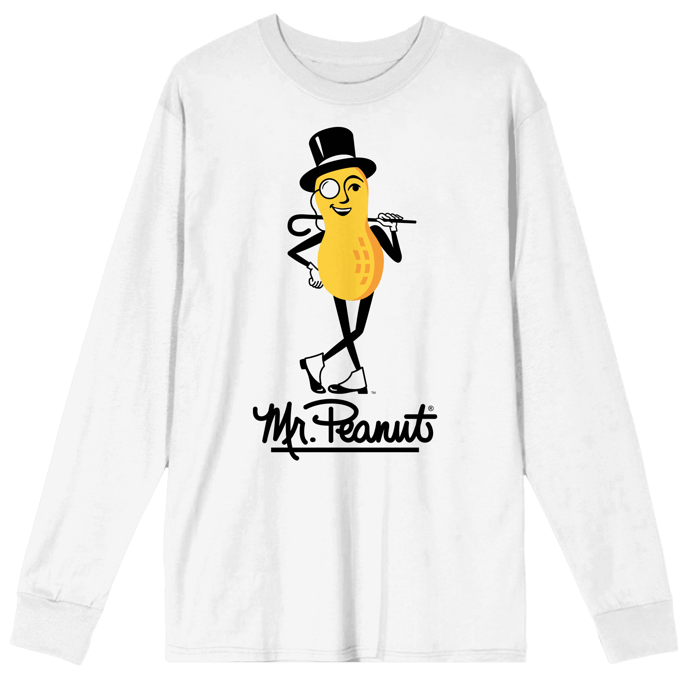 Mr. Peanut Mascot & Logo Crew Neck Long Sleeve White Adult Tee