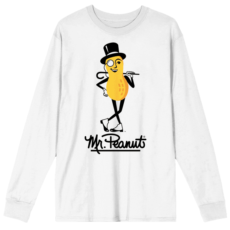 Mr. Peanut Mascot & Logo Crew Neck Long Sleeve White Adult Tee