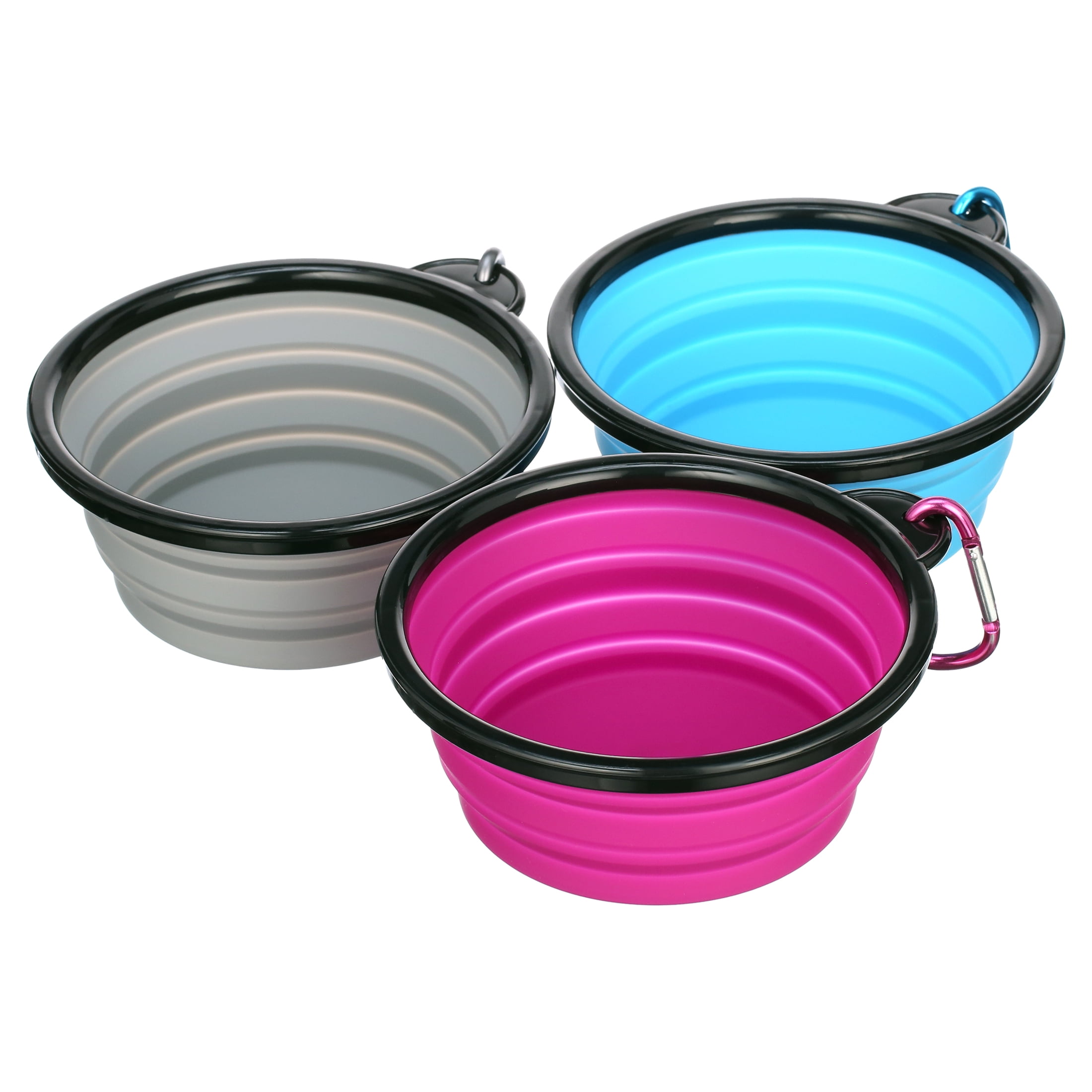 XL 25 Oz Collapsible Silicone Pet Bowls with Carabiner Clips, Pack of 3