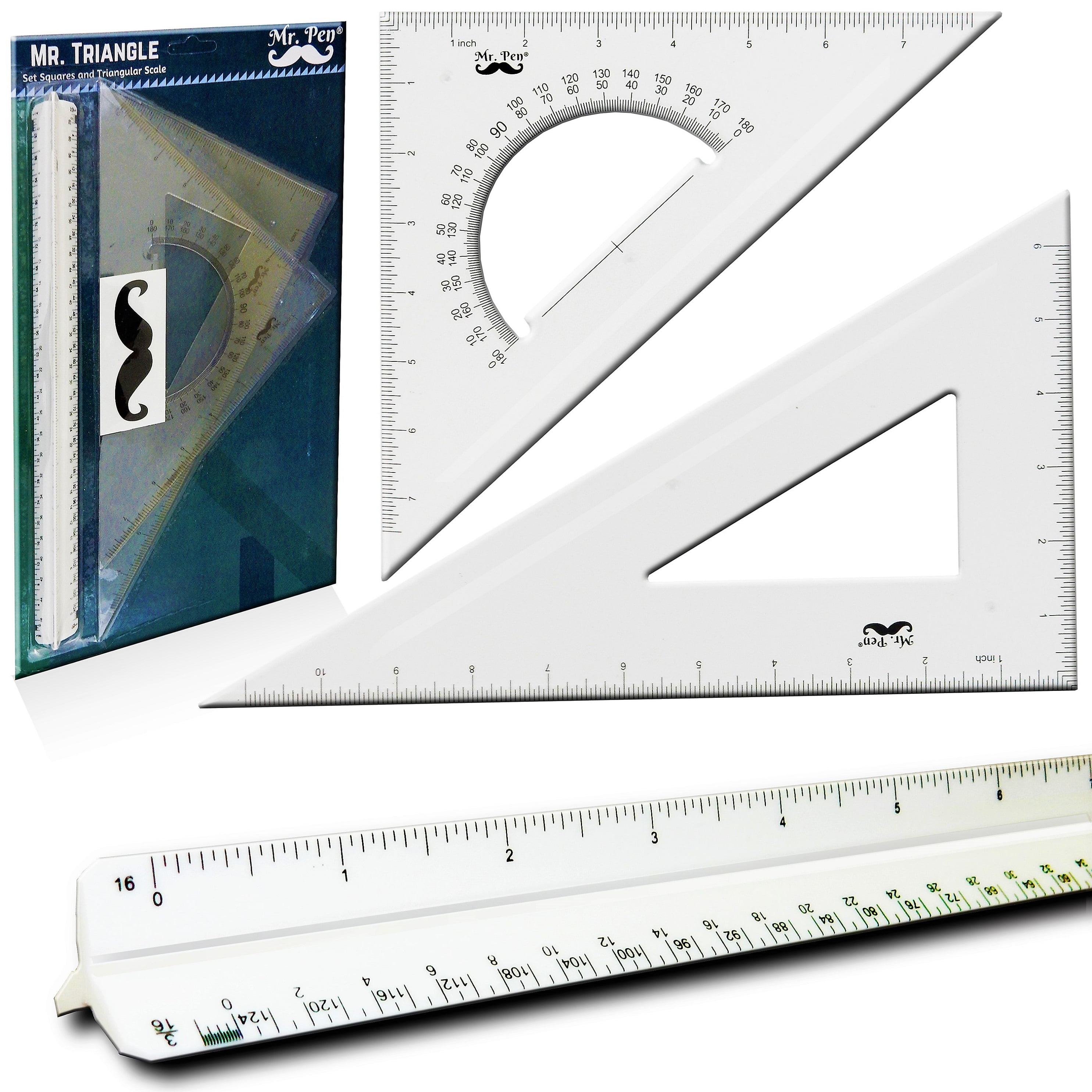 Pack of 2 Large Transparent Triangle Set Square: 12 inch- 30/60 Degree & 9 inch 45/90 Degree