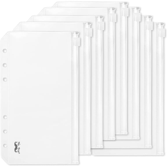 Mr. Pen- A6 Binder Pockets, 8 Pack, 6 Holes, A6 Binder Inserts, A6 Binder Cash Envelopes, Clear Cash Envelopes, Zipper Envelopes, A6 Binder Envelopes, Clear Zipper Pouches for Binders, A6 Zipper Pouch