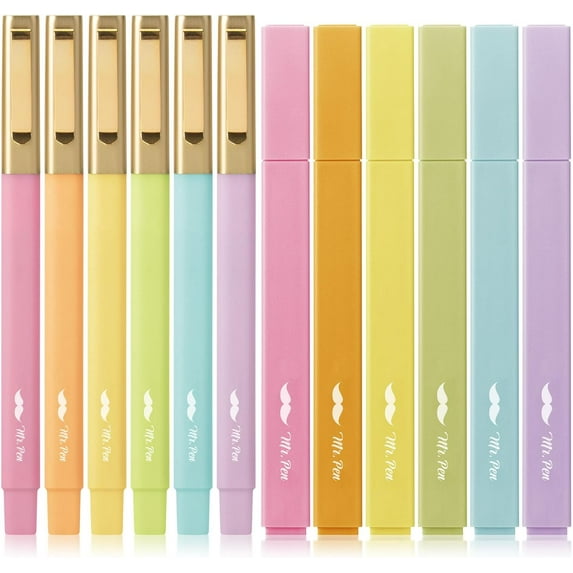 Mr. Pen- Aesthetic Highlighters and Pens No Bleed, 12 Pack, Pastel Color Bible Highlighters No Bleed, Black Ink