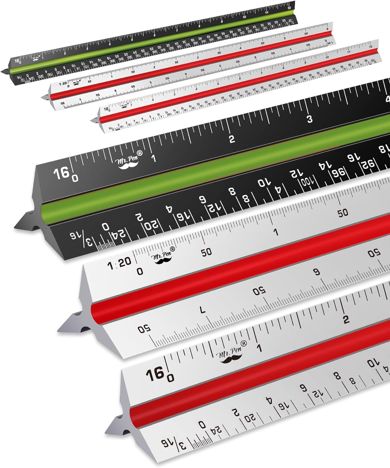 Mr. Pen- Architectural Scale Ruler, 12 Inch, 3 pcs, Engineering Scale Ruler Contractor, Scale Ruler for Blueprints, Architect Ruler