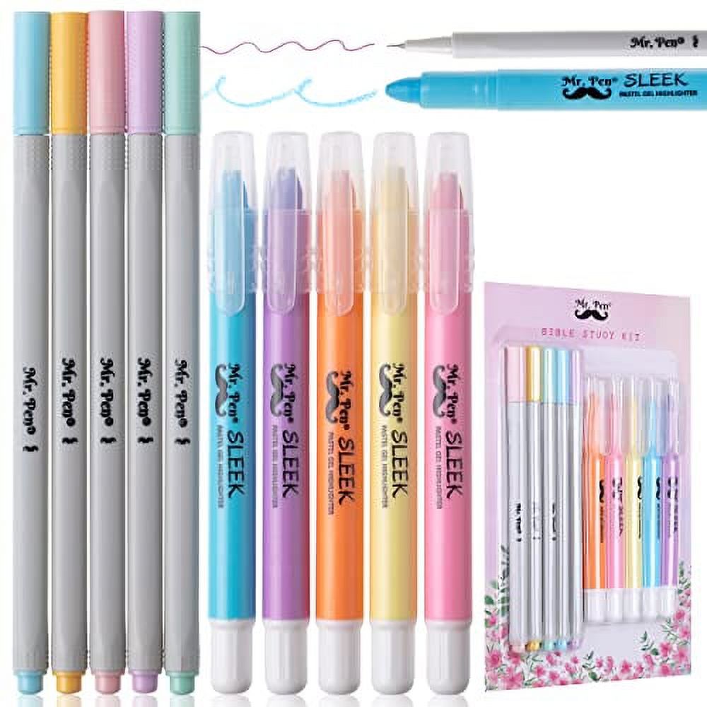 Mr. Pen Bible Gel Highlighters and Fineliner Pens No Bleed, Pastel