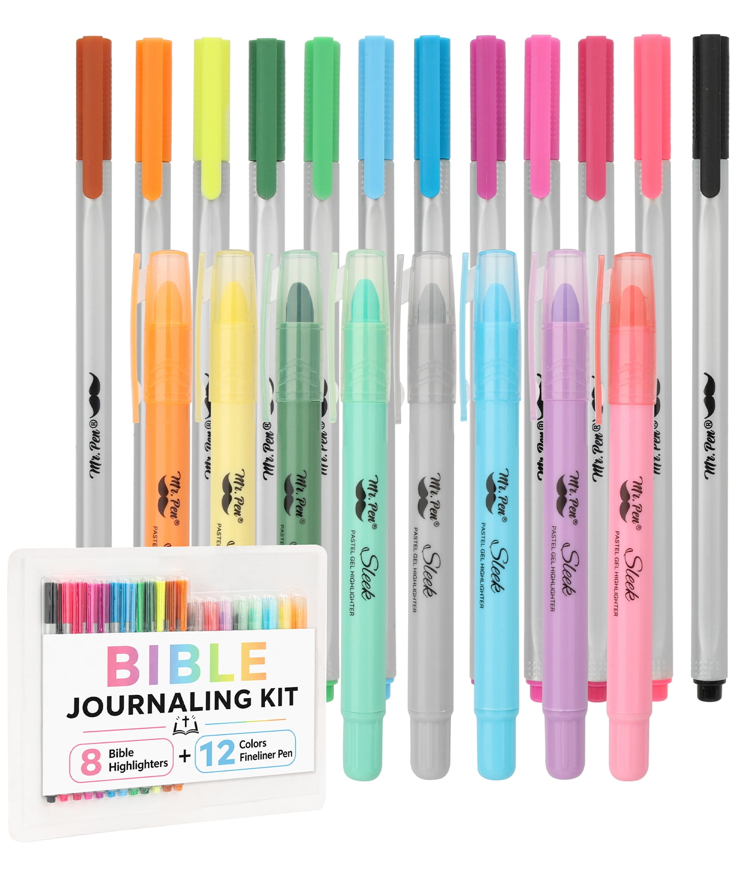 Mr. Pen- Bible Gel Highlighters and Fineliner Pens No Bleed, Pastel Colors, 18 Pcs, Bible Journaling Kit