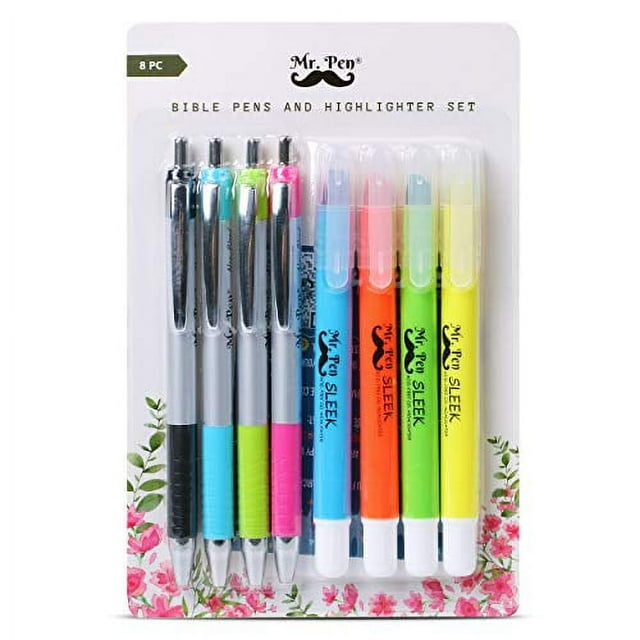 Mr. Pen 8 Pack Bible Study Kit, NonBleed Pens & Gel Highlighters