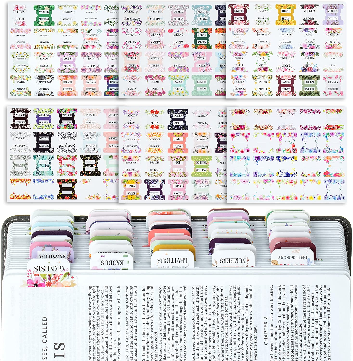 Mr. Pen- Floral Design Bible Tabs, 120 Pcs, Laminated Scripture Book ...