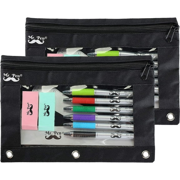 Mr. Pen - Black Pencil Pouch, 2 Fabric Pencil Pouches, Binder Pockets, Black Pencil Case, Binder Pouch