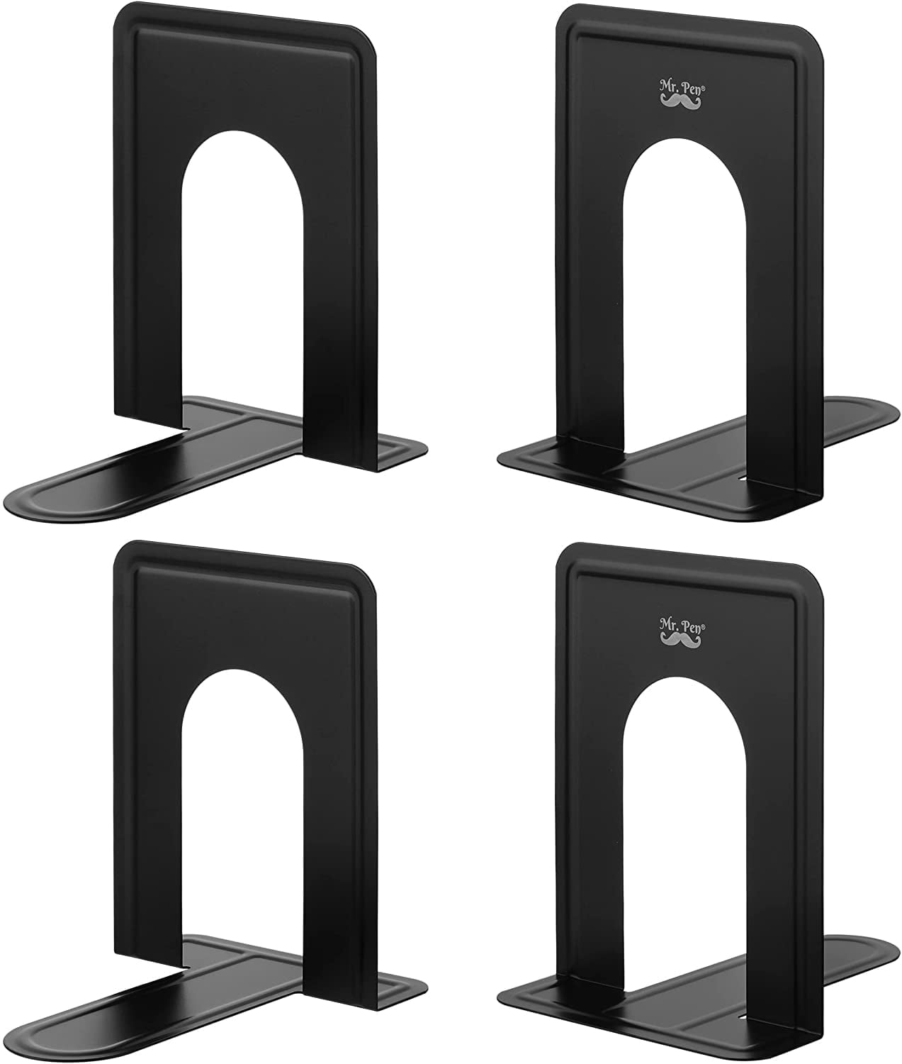 Mr. Pen- Book Ends, Black, 4 Pack, Heavy Duty Metal Bookends for Shelves, Book Holders for Shelves