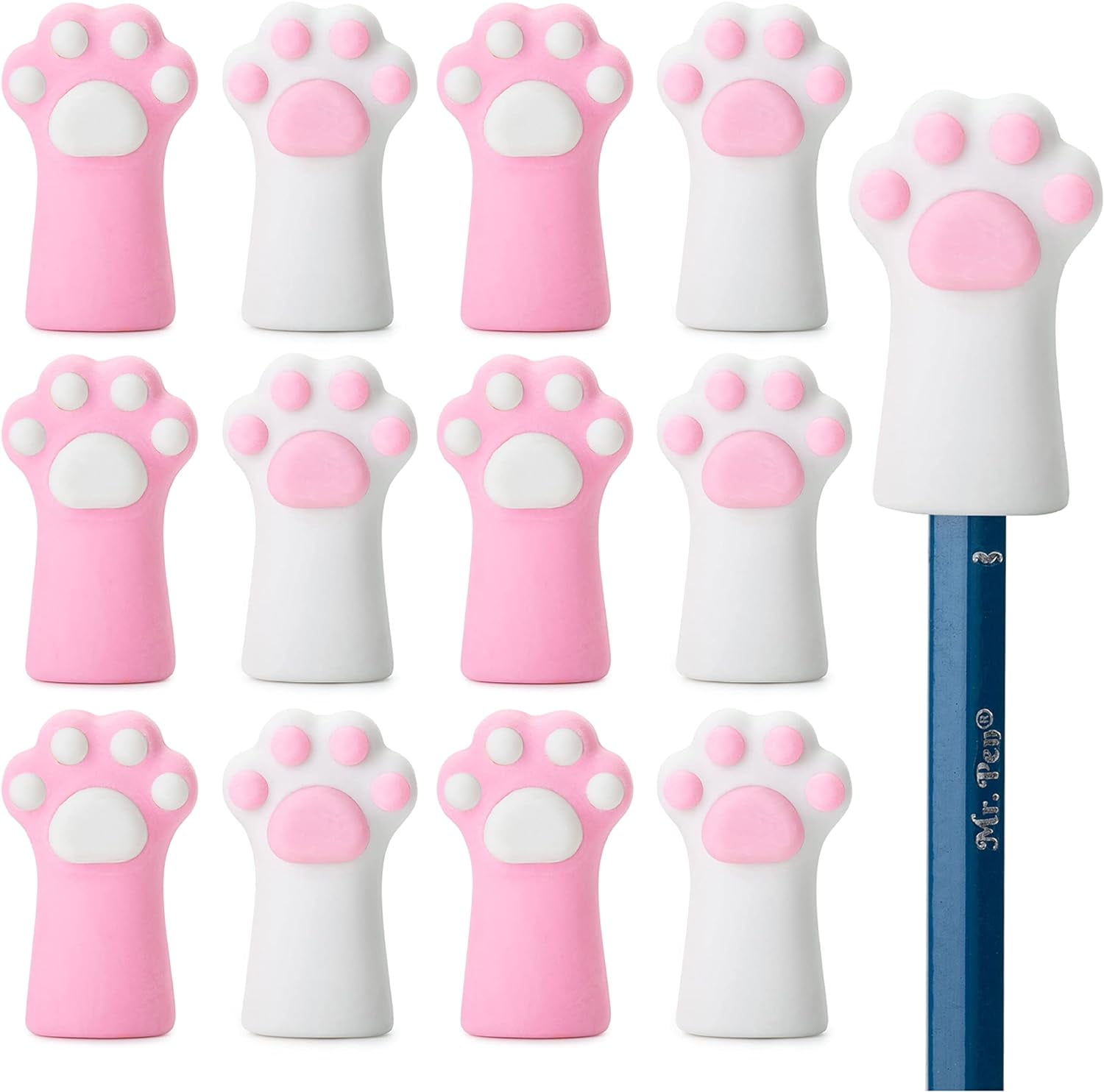 Mr. Pen Cat Paw Top Eraser, 12 Pack, Cute Erasers for Kids, Pencil