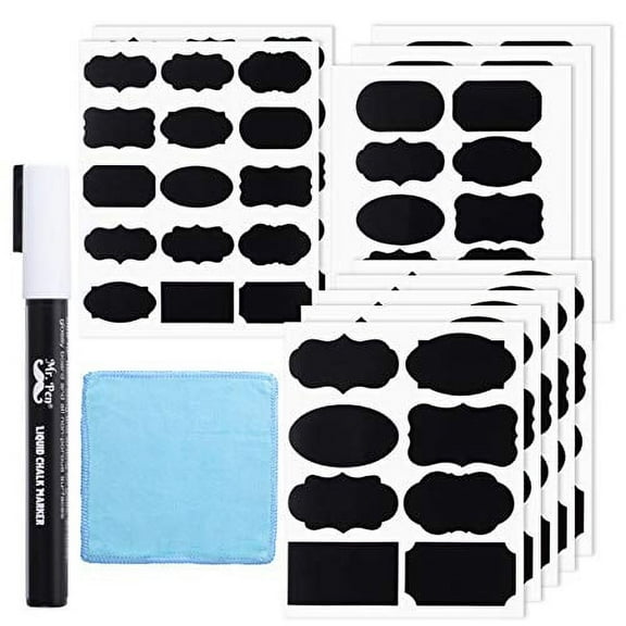 Mr. Pen- Chalkboard Labels, 100pc, Assorted Shapes, 1 White Chalk Marker and Small Towel