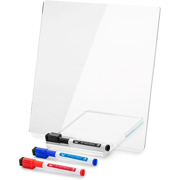 Mr. Pen- Clear Acrylic Board with Stand, 10" x 10", 3 Dry Erase Markers, Acrylic White Board, Acrylic Board for Desk
