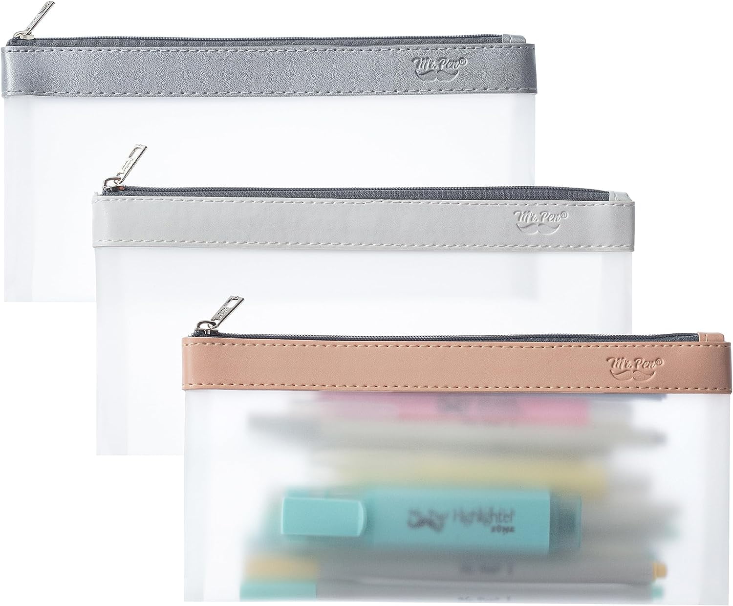 Mr. Pen High Capacity, Flexible Clear Pencil Pouch, 3 Pack, Stationery