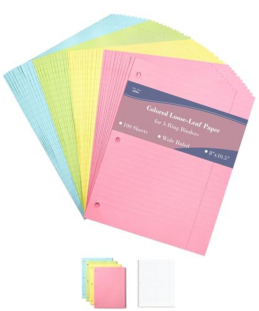 Mr. Pen Colored Loose Leaf Paper Wide Ruled, 100 Sheets, 8â€ x 10.5â
