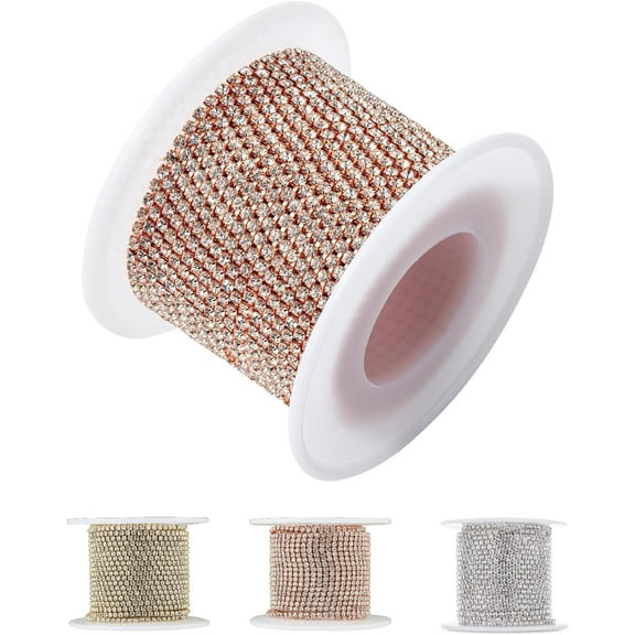Mr. Pen- Crystal Rhinestone Close Chain, 1 Roll 11 Yards, 2mm Rhinestones, Rose Gold Rhinestones for Crafts