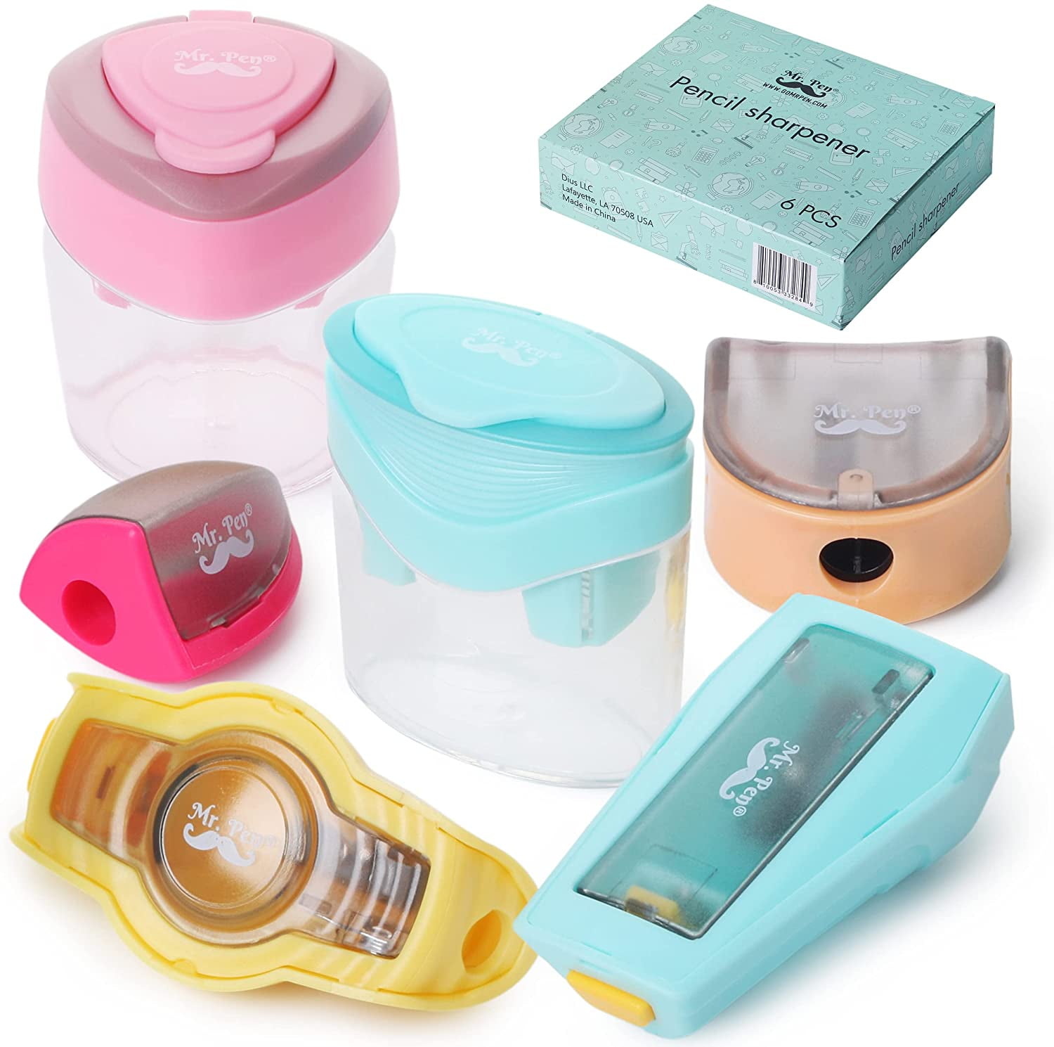 Mr. Pen Cute Pencil Sharpeners, 6 Pcs, Colorful Pencil Sharpeners with
